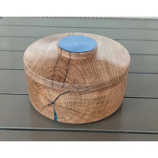 Handturned oak and blue resin fruit bowl with lid
