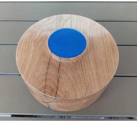 Handturned oak and blue resin fruit bowl with lid