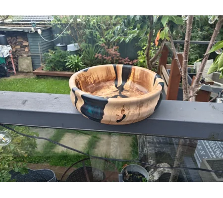 Hand turned cherry and impireial green resin fruit bowl
