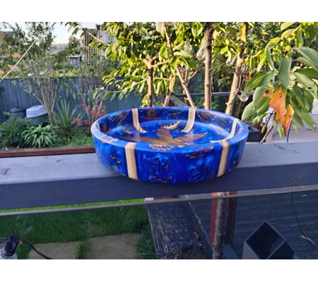 Handmade wooden fruit bowl with blue resin