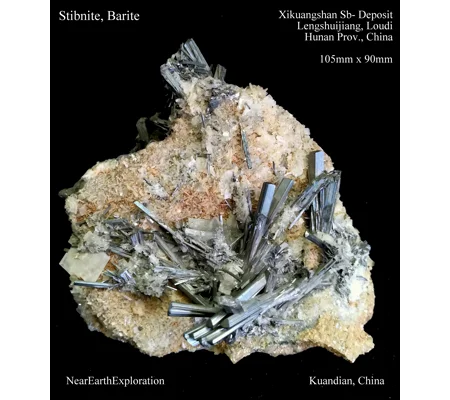 Stibnite, Barite - Xikuangshan Mine, China
