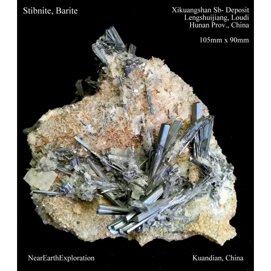 Stibnite, Barite - Xikuangshan Mine, China
