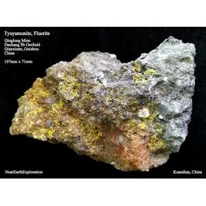 Tyuyamunite, Fluorite - Qinglong Mine, China