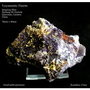 Tyuyamunite, Fluorite - Qinglong Mine, China