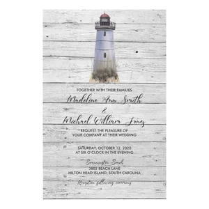 Wedding Invitations Beach Lighthouse Destination Wedding Invitations with RSVP Option Quantity of 50