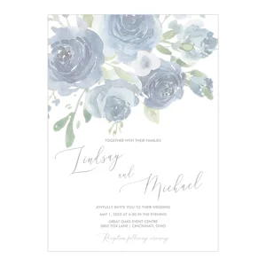 Wedding Invitations Rustic Dusty Blue Floral Wedding Invitations with RSVP Option Quantity of 50