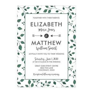 Wedding Invitations Green Leafy Wedding Invitations with RSVP Option Quantity of 50