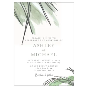 Wedding Invitations Personalized Wedding with RSVP Option Tropical Palm Destination Beach Palm Tree 