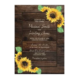 Wedding Invitations Rustic Country Sunflower Wedding Invitations with RSVP Option Quantity of 50
