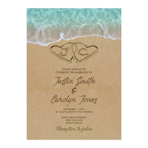 Wedding Invitations Beach Sand Initials Invitations Destination Beach Wedding with RSVP Option Quant