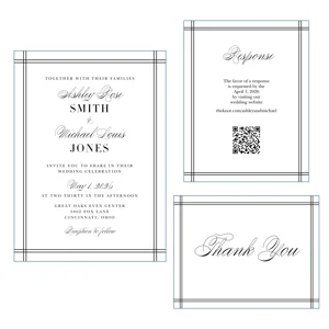 Wedding Invitations Personalized Wedding with RSVP Option Double Lined Frame Border Classic Minimali