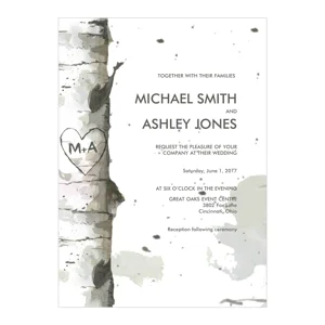 Wedding Invitations Rustic Country Engraved Heart in Tree Wedding Invitations with RSVP Option Quant