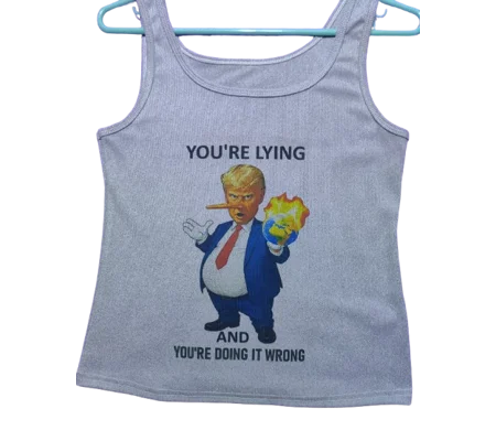 "Pinnochio Politics" Trumpist Womens Grey Tank Top