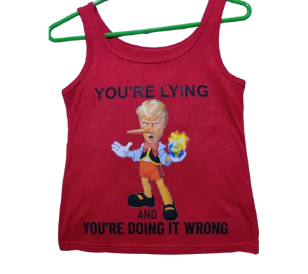 "Pinnochio Politics" Womens Red Tank Top, Trumpist