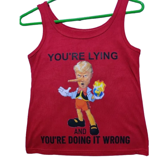 "Pinnochio Politics" Womens Red Tank Top, Trumpist