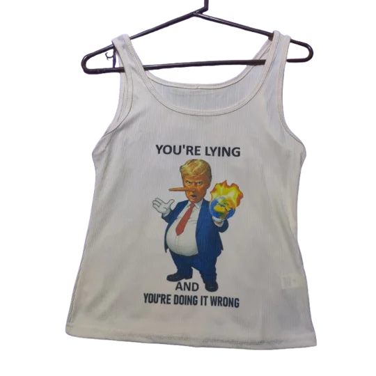 "Pinnochio Politics" Trumpist, Womens Beige Tank Top