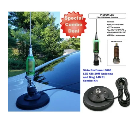 CB MOBILE ANTENNA SIRIO PERFORMER 5000 PL WITH LED + SIRIO MAG MOUNT 145PL COAX