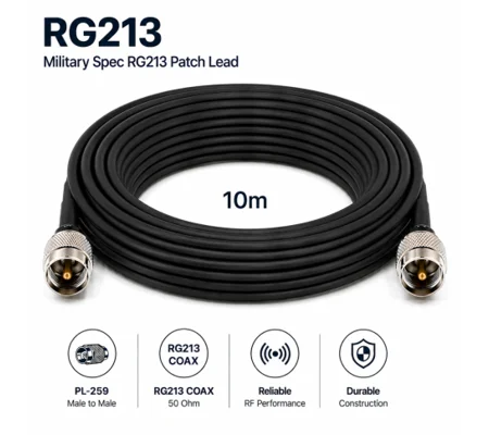 RG213 Coaxial Patch Lead, 10 m, Military Specification, 2 x PL259