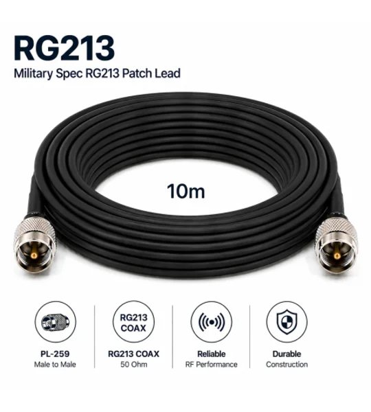 RG213 Coaxial Patch Lead, 10 m, Military Specification, 2 x PL259