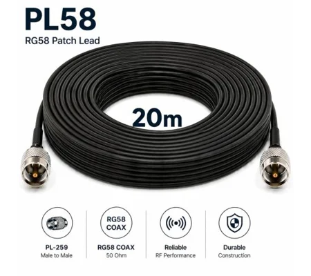 RG58 Coaxial Patch Lead 20m with PL259 Connectors