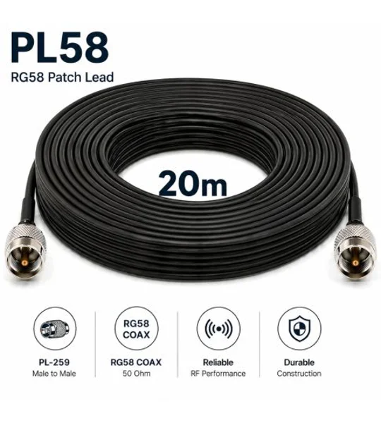 RG58 Coaxial Patch Lead 20m with PL259 Connectors