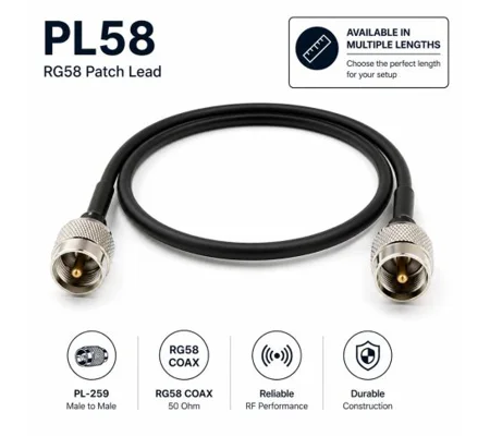 RG58 50 Ohm Coaxial Patch Lead 0.5m with Soldered PL259 Connectors