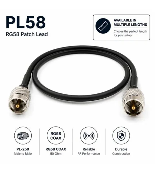 RG58 50 Ohm Coaxial Patch Lead 0.5m with Soldered PL259 Connectors