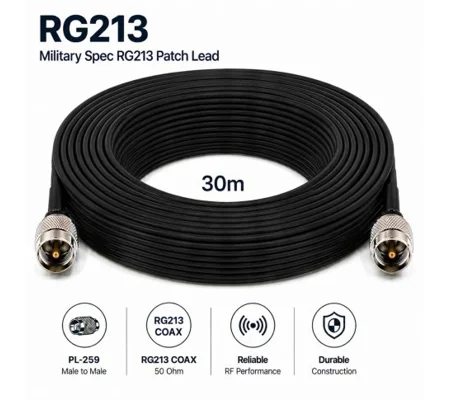 RG213 Coaxial Patch Lead, 30 m, Military Specification, 2 x PL259