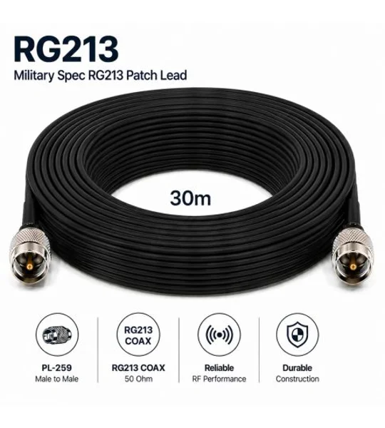 RG213 Coaxial Patch Lead, 30 m, Military Specification, 2 x PL259