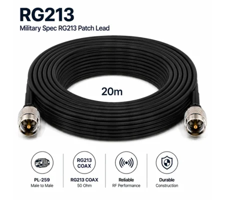 RG213 Coaxial Patch Lead, 20 m, Military Specification, 2 x PL259