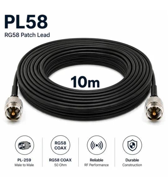 RG58 Coaxial Patch Lead 10m with PL259 Connectors
