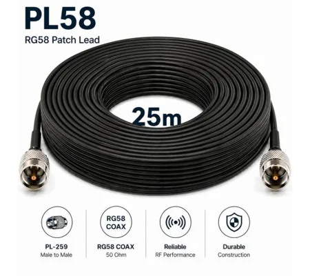 RG58 Coaxial Patch Lead 25m with PL259 Connectors