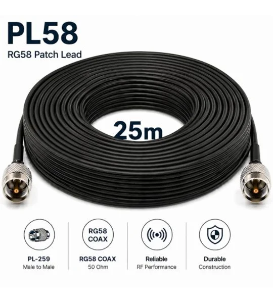 RG58 Coaxial Patch Lead 25m with PL259 Connectors