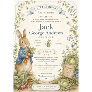 Baby Boy Birth Announcement Print Peter Rabbit