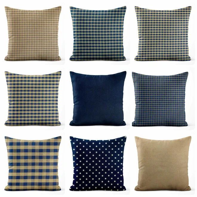 Additional Image for Navy Blue and Tan Plaid Pillow Covers | Euro Shams & Custom Sizes