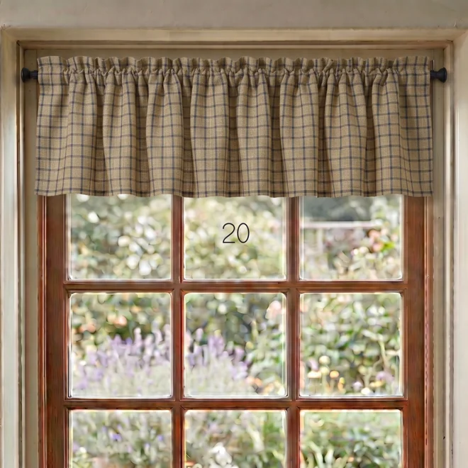 Additional Image for Navy Blue & Tan Plaid or Check Valance – Primitive Country