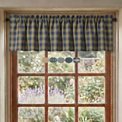 Navy Blue & Tan Plaid or Check Valance – Primitive Country