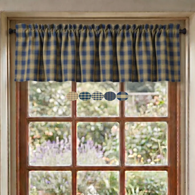product Image for Navy Blue & Tan Plaid or Check Valance – Primitive Country