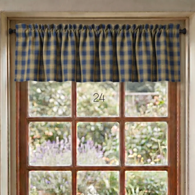 Additional Image for Navy Blue & Tan Plaid or Check Valance – Primitive Country