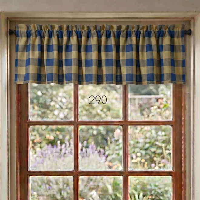 Additional Image for Navy Blue & Tan Plaid or Check Valance – Primitive Country