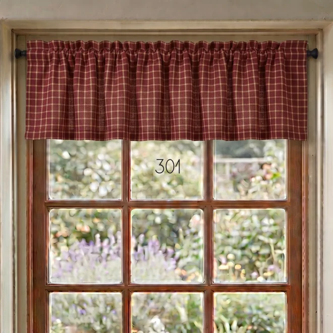 Additional Image for Red & Tan Plaid and Check Valances: Primitive Country Window Topper