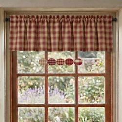 Red & Tan Plaid and Check Valances: Primitive Country Window Topper