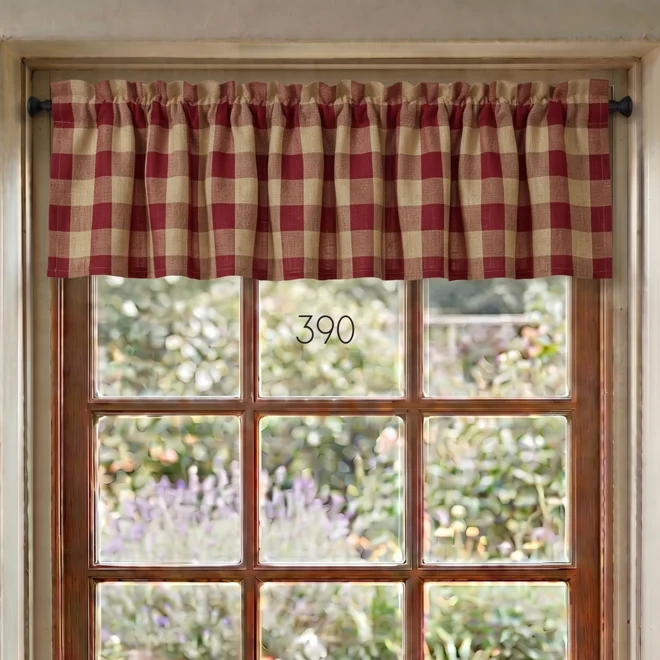 Additional Image for Red & Tan Plaid and Check Valances: Primitive Country Window Topper