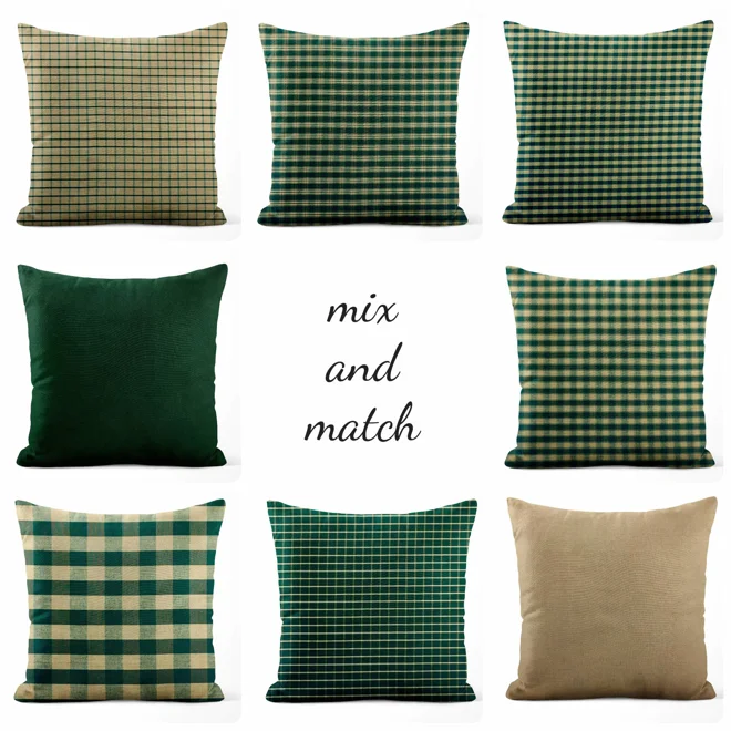 Additional Image for Green and Tan Plaid Pillow Covers | Euro Shams & Custom Sizes
