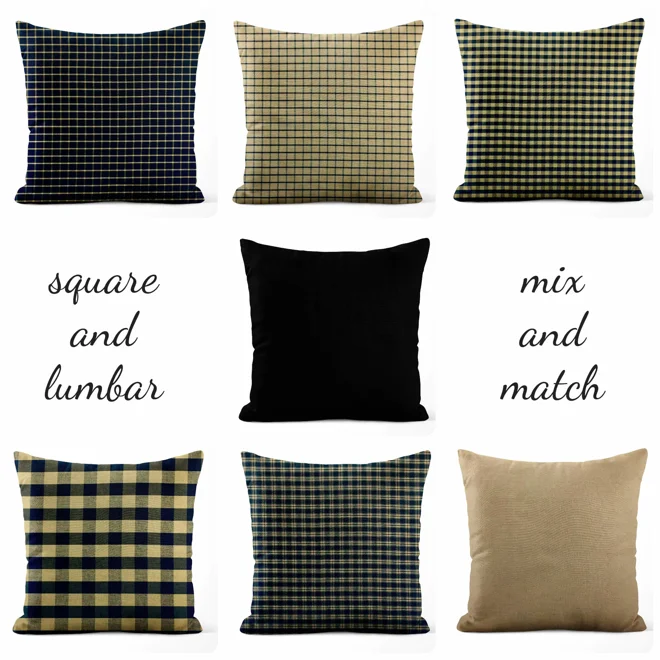 Additional Image for Black and Tan Plaid Pillow Covers | Euro Shams & Custom Sizes