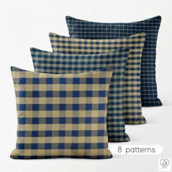 Navy Blue and Tan Plaid Pillow Covers | Euro Shams & Custom Sizes