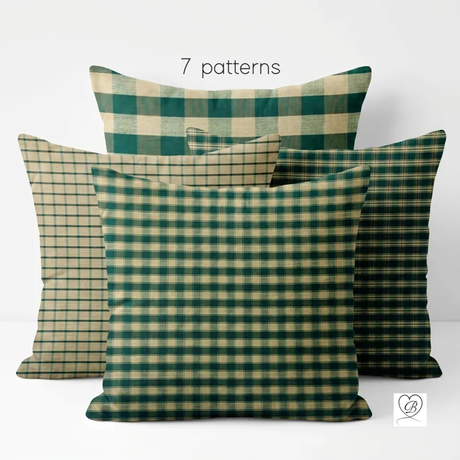 product Image for Green and Tan Plaid Pillow Covers | Euro Shams & Custom Sizes