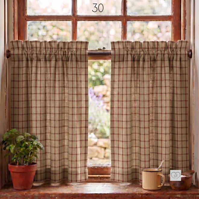 Additional Image for Red & Tan Plaid Curtains: Rustic Farmhouse Window Tiers