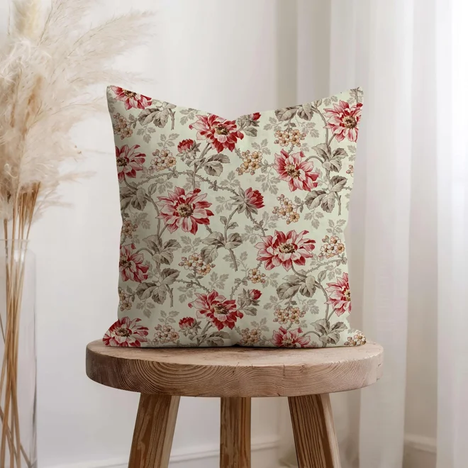 Additional Image for Red & Taupe French Country Floral Pillow Covers; Euro Shams and Lumbar
