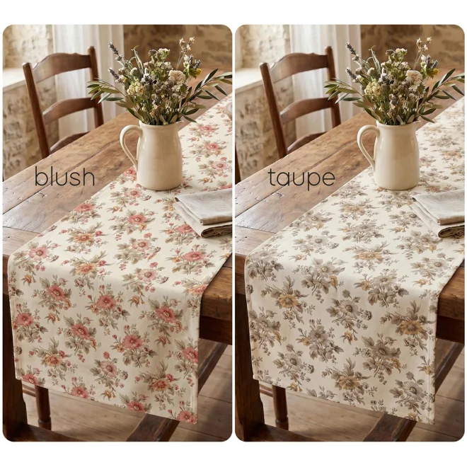 Additional Image for Blush & Taupe French Country Floral Cotton Table Runner, Placemats, Napkins